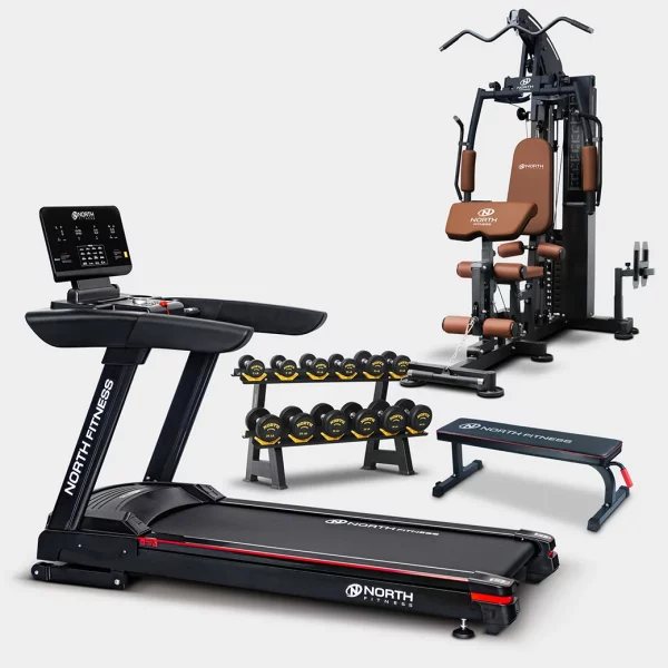 ลู่วิ่ง GOLD FLEX+โฮมยิม G1000L+ดัมเบลเซต DVR30+ม้านั่ง FB20 - NORTH FITNESS