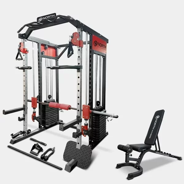 อุปกรณ์บริหารกล้ามเนื้อ Smith Machine รุ่น NORTH FITNESS FPR59+ม้านั่ง+แผ่นน้ำหนัก