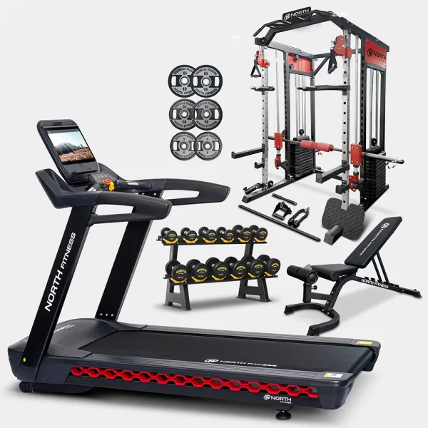 ลู่วิ่งไฟฟ้า Pro Flex T+DVR30+สมิทแมชชีนFPR59+ม้าปรับระดับ30909+แผ่นน้ำหนักรุ่นใหม่-เซตโฮมยิม