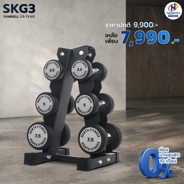 ดัมเบลหุ้มยาง North Fitness รุ่น SKG3 - รุ่นใหม่ แข็งแรงทนทาน กันสนิม