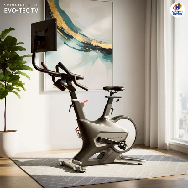 จักรยานปั่น Spinning Bike North Fitness รุ่น EVO-TEC TV - จักรยานรุ่นใหม่ล่าสุด หน้าจอสัมผัสระบบแอนดรอยด์อยู่ในห้องที่บ้าน