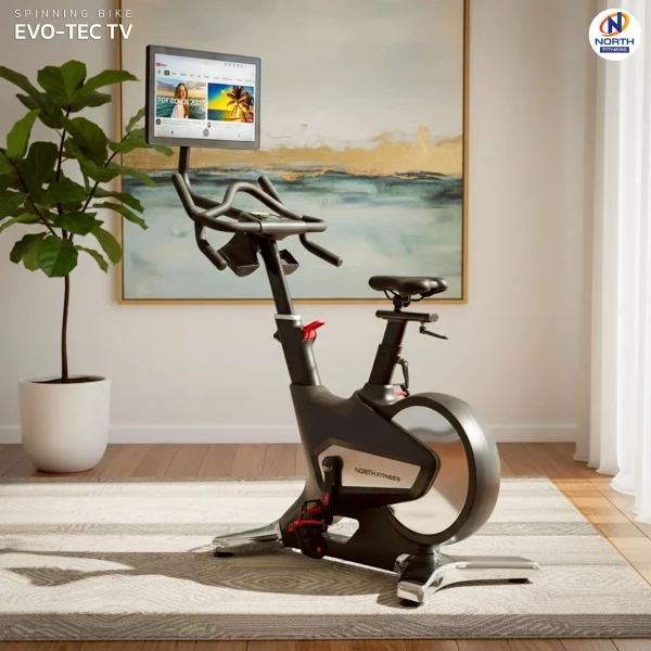 จักรยานปั่น Spinning Bike North Fitness รุ่น EVO-TEC TV - จักรยานรุ่นใหม่ล่าสุด หน้าจอสัมผัสระบบแอนดรอยด์อยู่ในห้องที่บ้าน