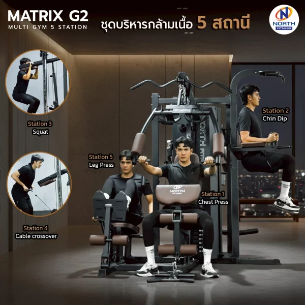 เล่นได้ทุกส่วนกล้ามเนื้อในเครื่อง Multi Gym 5 สถานี North Fitness รุ่น MATRIX-G2