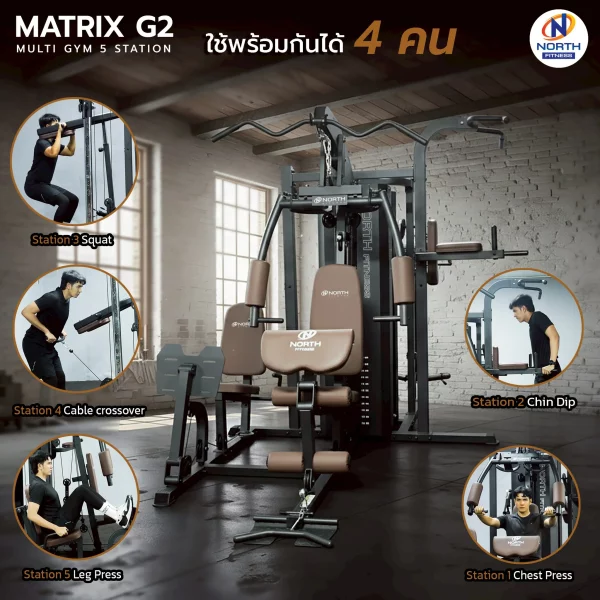 เล่นได้ทุกส่วนกล้ามเนื้อในเครื่อง Multi Gym 5 สถานี North Fitness รุ่น MATRIX-G2